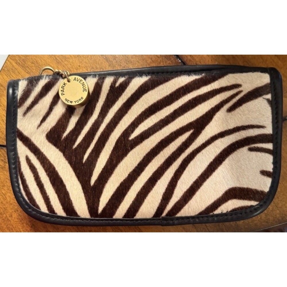Talk of the Walk Calf Hair Zebra Striped Makeup Bag Purse Atlantic City Brown